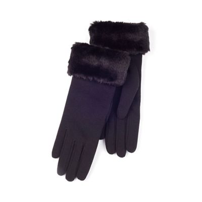Ladies Black Faux Fur Cuff Thermal Glove